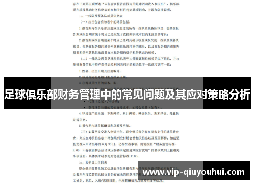 足球俱乐部财务管理中的常见问题及其应对策略分析